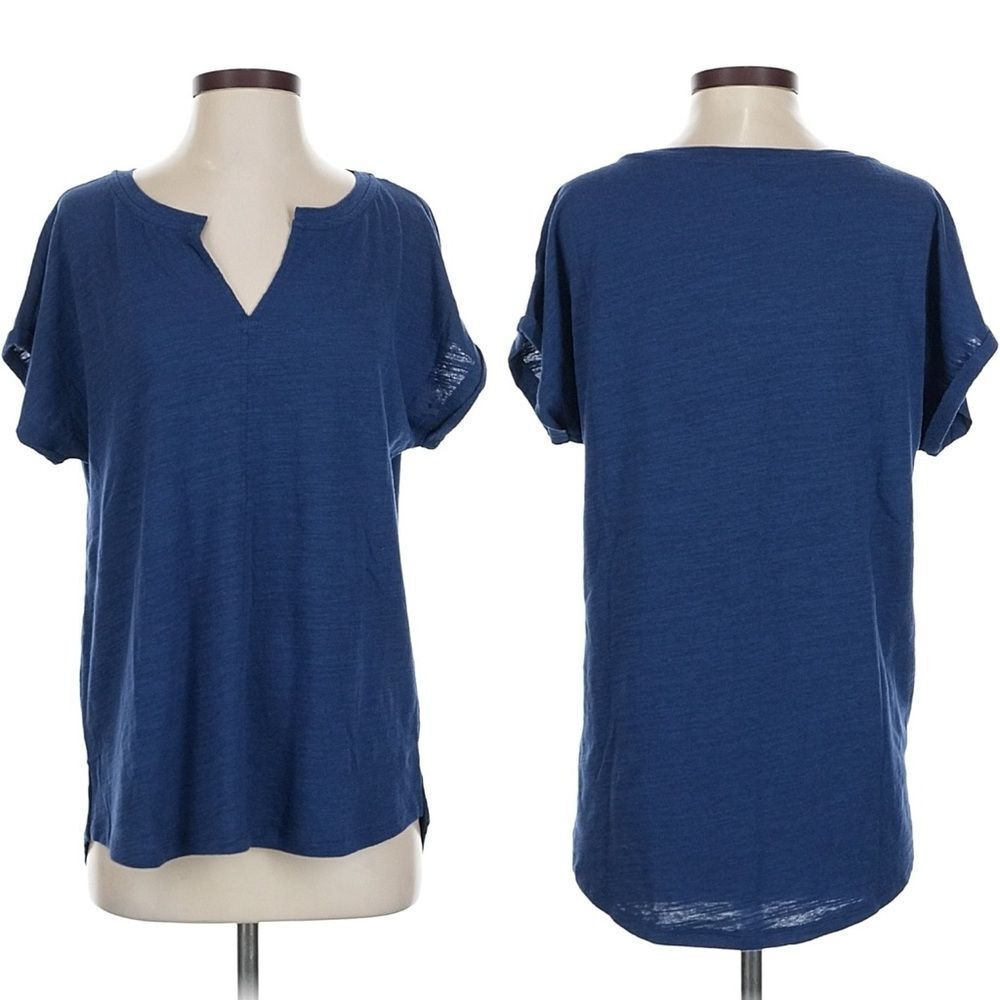 Anthropologie Navy Blue V-Neck Tee Casual Preppy Relaxed Fit Loungewear Size M